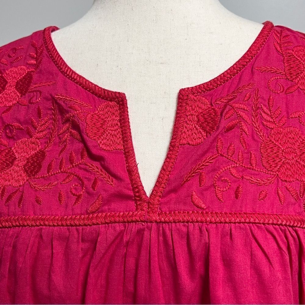 J. Marie Collections Ruffled Sleeve Embroidered Top Small Raspberry Pink - Picture 5 of 12